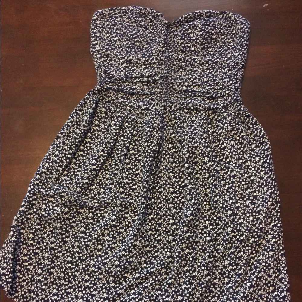 Strapless navy floral dress